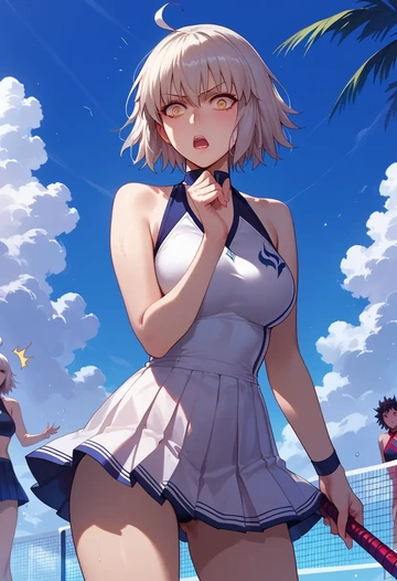 fate_(series),jeanne_d'arc_alter_(swimsuit_berserker)_(fate),tennis dress,visor,trainers  - AI generated anime art