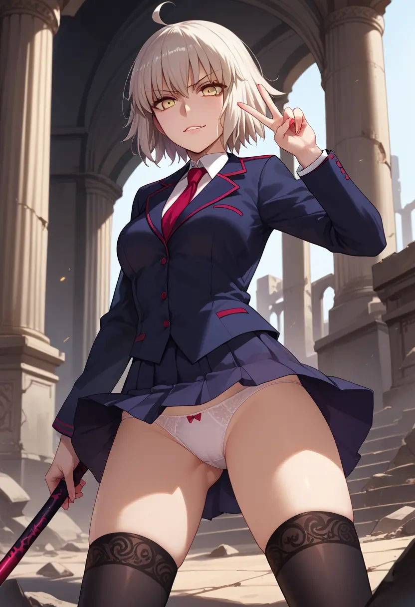 fate_(series),jeanne_d'arc_alter_(ver._shinjuku_1999)_(fate),jk uniform, stockings  - 