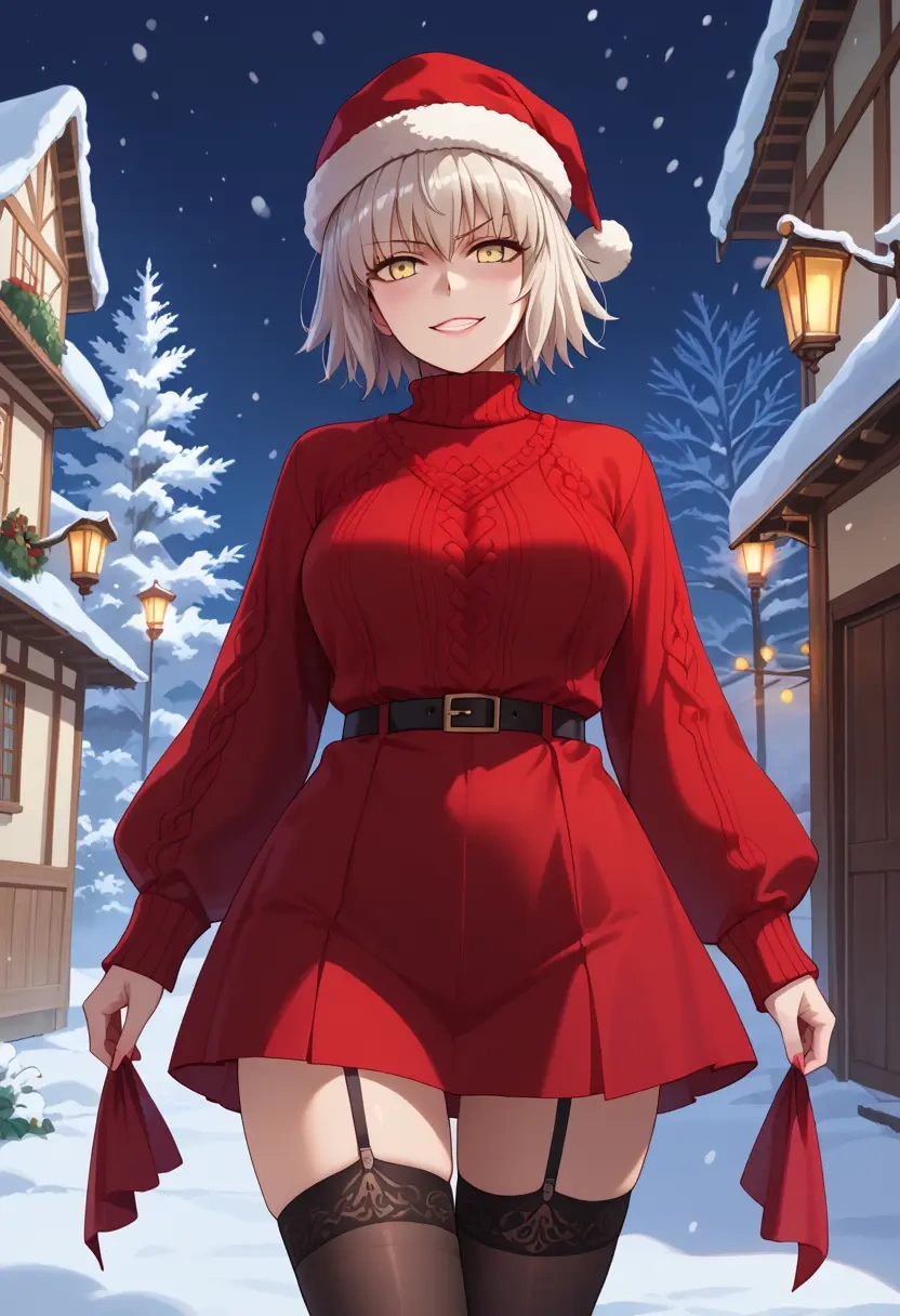 fate_(series),jeanne_d'arc_alter_(ver._shinjuku_1999)_(fate),sweater,stockings,Thigh garters  - 