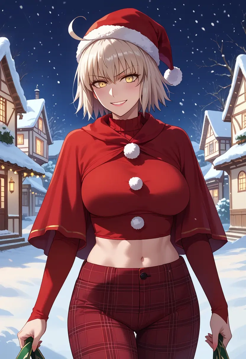 fate_(series),jeanne_d'arc_alter_(ver._shinjuku_1999)_(fate),Christmas,plaid trousers  - 