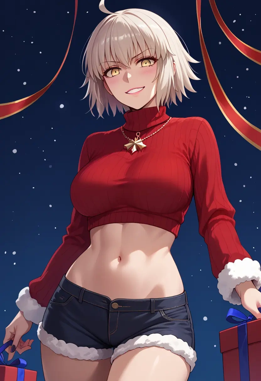 fate_(series),jeanne_d'arc_alter_(ver._shinjuku_1999)_(fate),Christmas,red velvet shorts,turtleneck sweater  - 