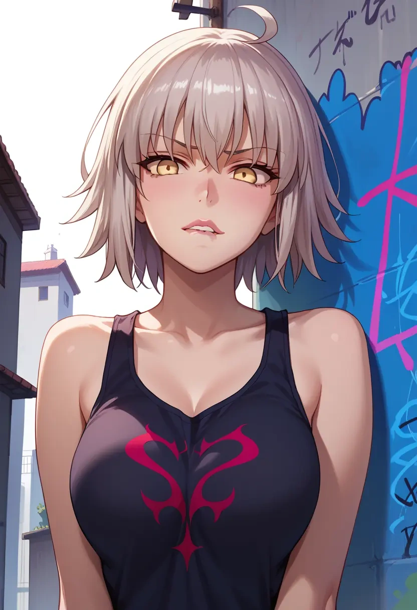 fate_(series),jeanne_d'arc_alter_(ver._shinjuku_1999)_(fate),abstract graffiti tank,dolphin shorts  - 