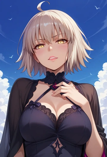 fate_(series),jeanne_d'arc_alter_(ver._shinjuku_1999)_(fate),dark fairy blouse,layered tulle skirt,glitter stockings  - AI generated anime art