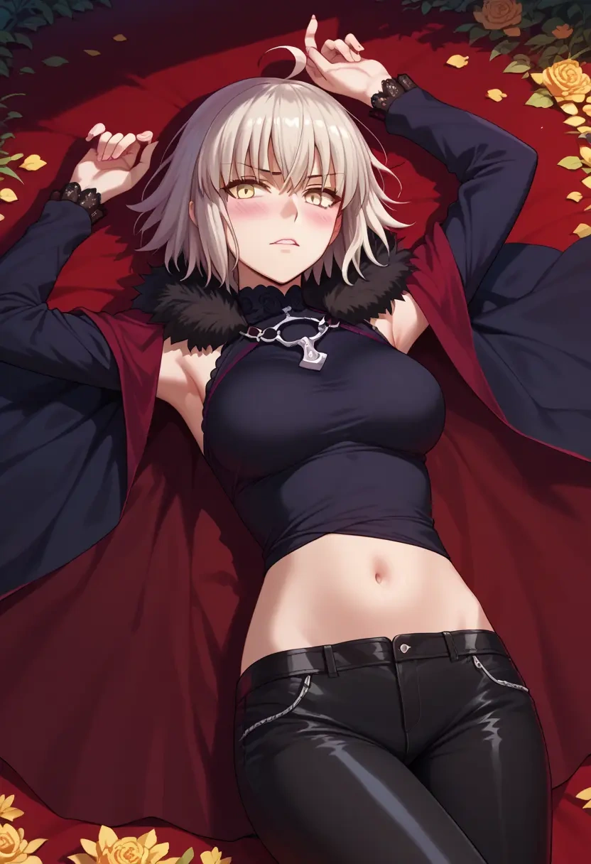 fate_(series),jeanne_d'arc_alter_(ver._shinjuku_1999)_(fate),cape,hooded,leather pants  - 