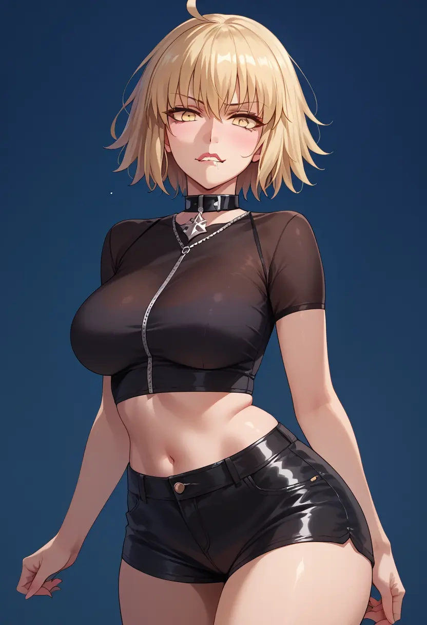 fate_(series),jeanne_d'arc_alter_santa_lily_(fate),leather,shorts,crop top  - 