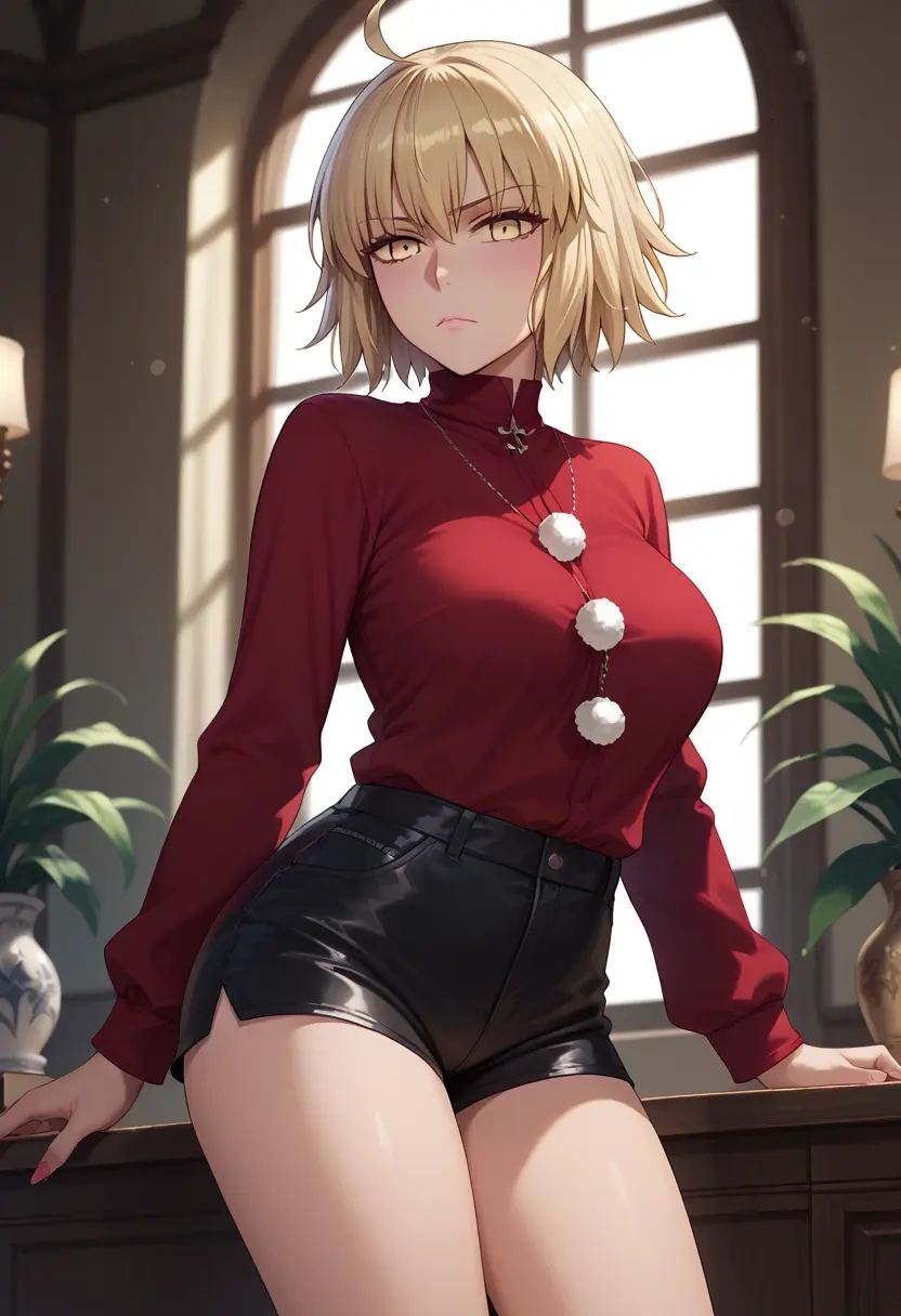 fate_(series),jeanne_d'arc_alter_santa_lily_(fate),leather,shorts  - 