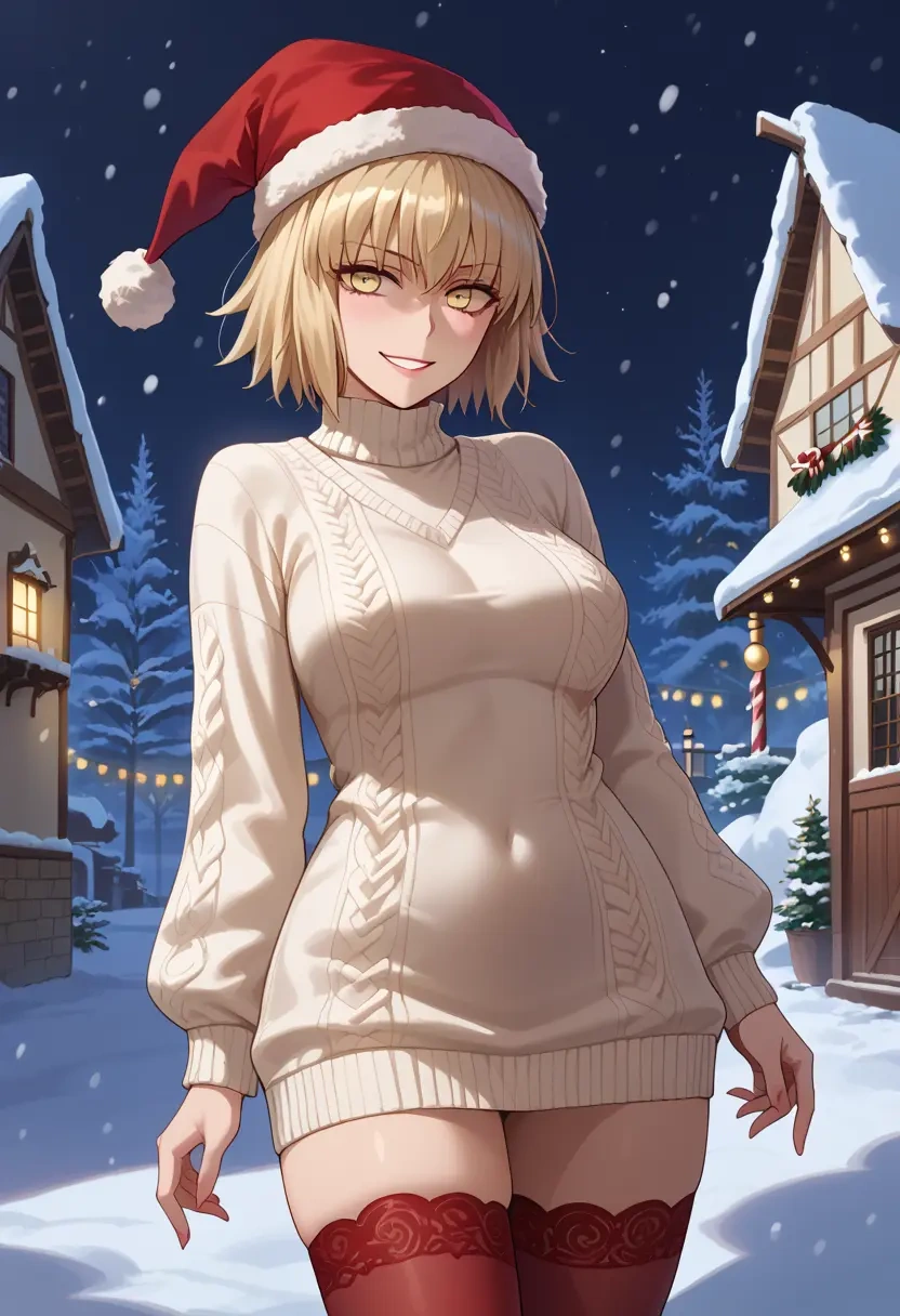 fate_(series),jeanne_d'arc_alter_santa_lily_(fate),Christmas,sweater dress,stockings  - 