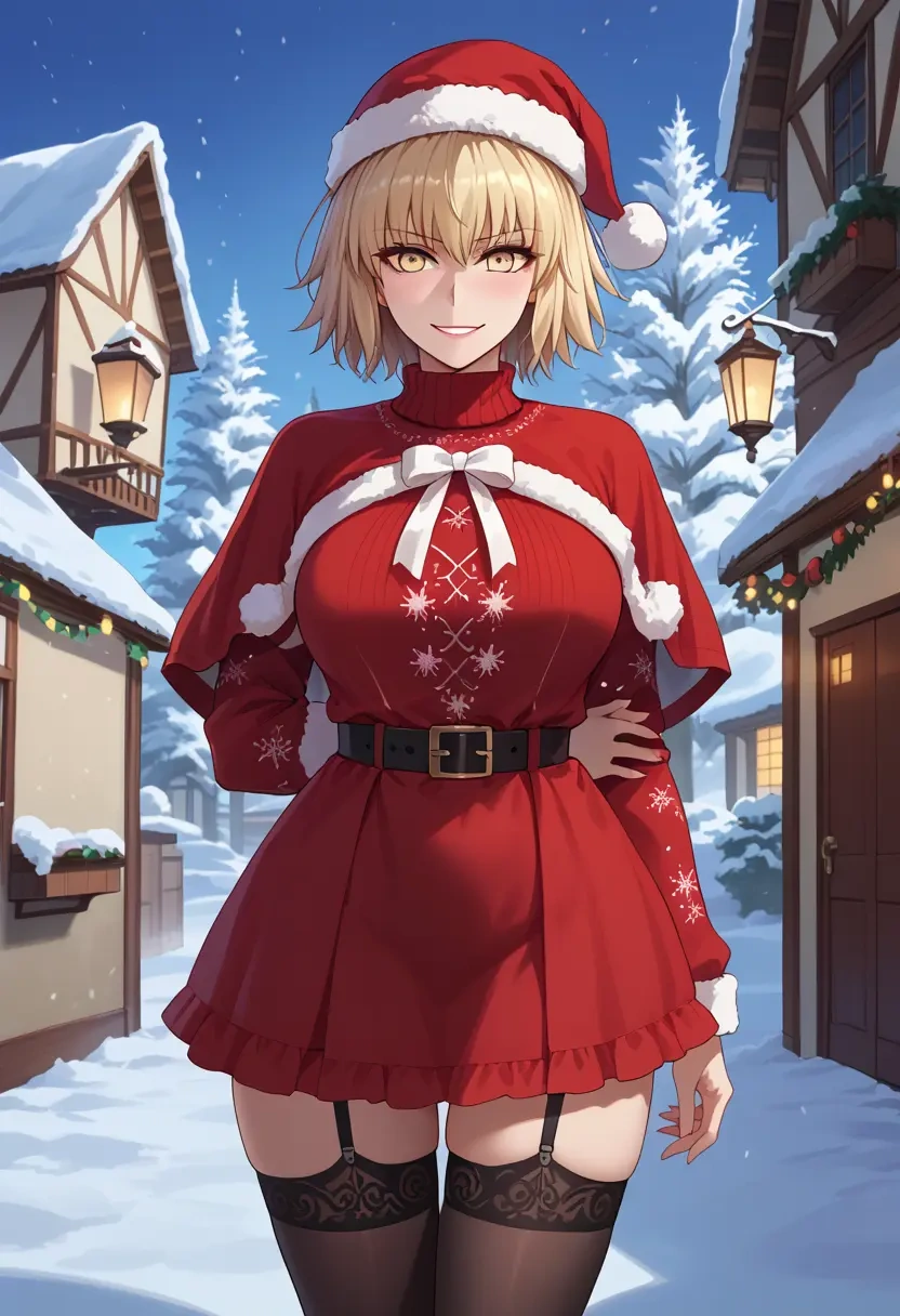 fate_(series),jeanne_d'arc_alter_santa_lily_(fate),sweater,stockings,Thigh garters  - 