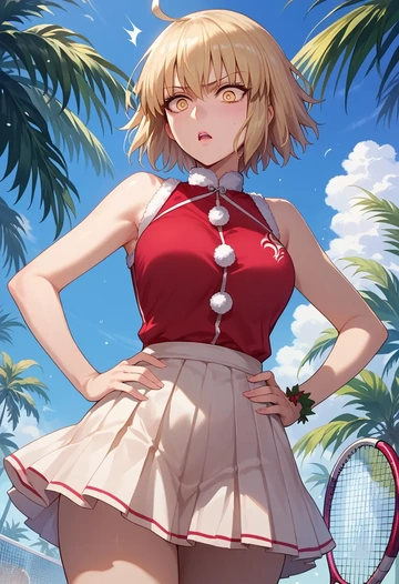 fate_(series),jeanne_d'arc_alter_santa_lily_(fate),tennis dress,visor,trainers  - AI generated anime art