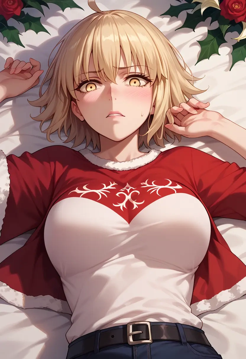 fate_(series),jeanne_d'arc_alter_santa_lily_(fate),handwritten script shirt,dolphin shorts  - 