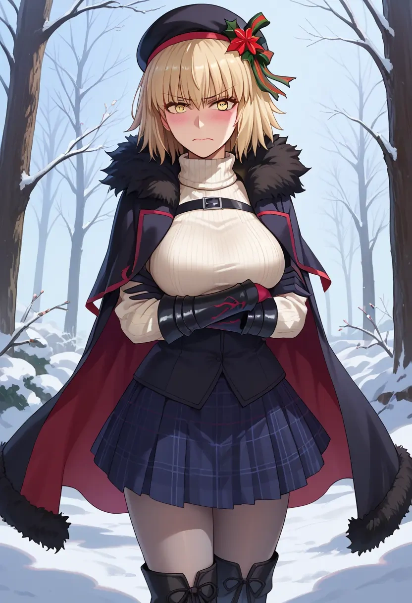 fate_(series),jeanne_d'arc_alter_santa_lily_(fate),winter,student uniform,pea coat  - 