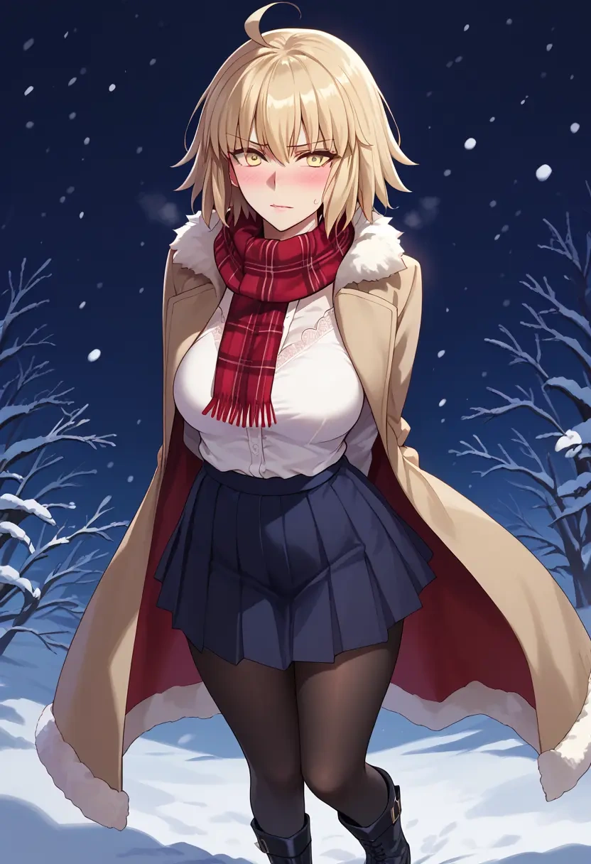 fate_(series),jeanne_d'arc_alter_santa_lily_(fate),winter,student uniform,fur-trimmed coat  - 