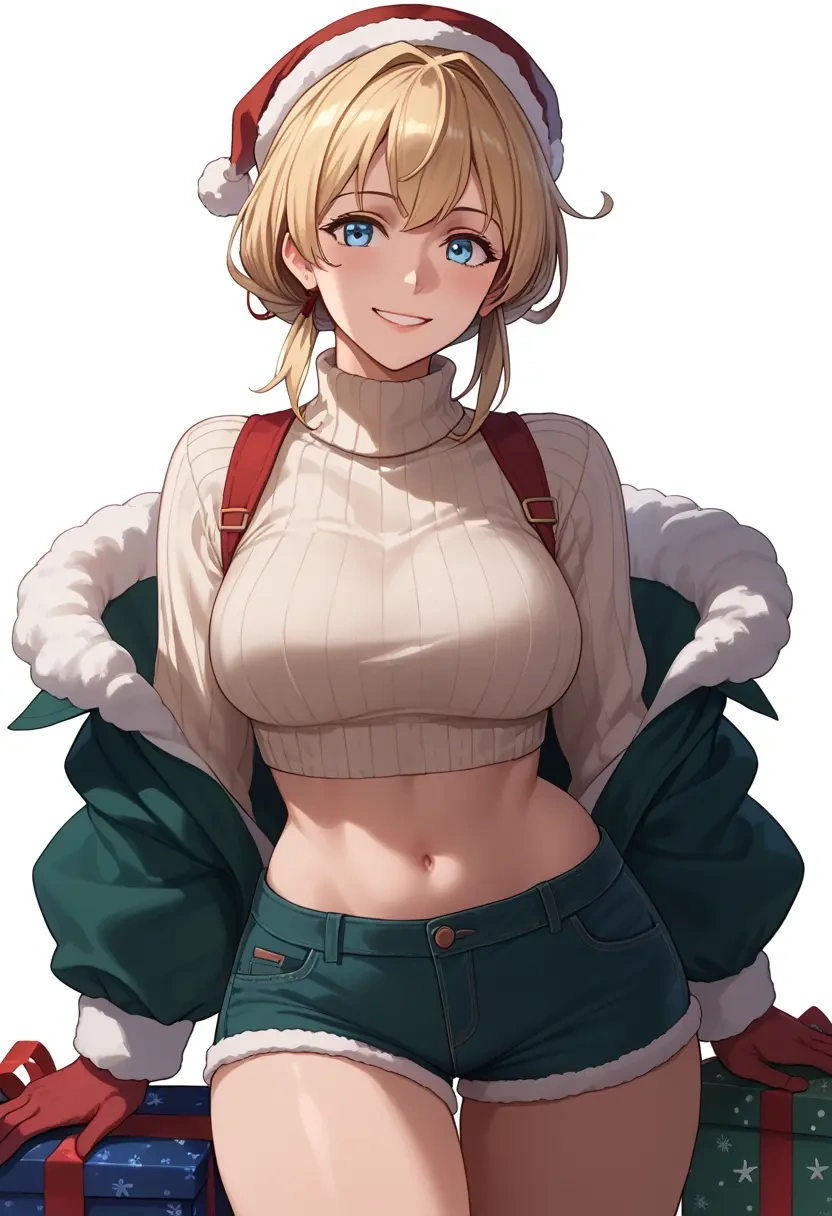 kantai_collection,jervis_(kancolle),Christmas,red velvet shorts,turtleneck sweater  - 