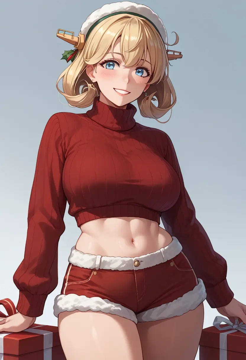 kantai_collection,jervis_(kancolle),Christmas,red velvet shorts,turtleneck sweater  - 