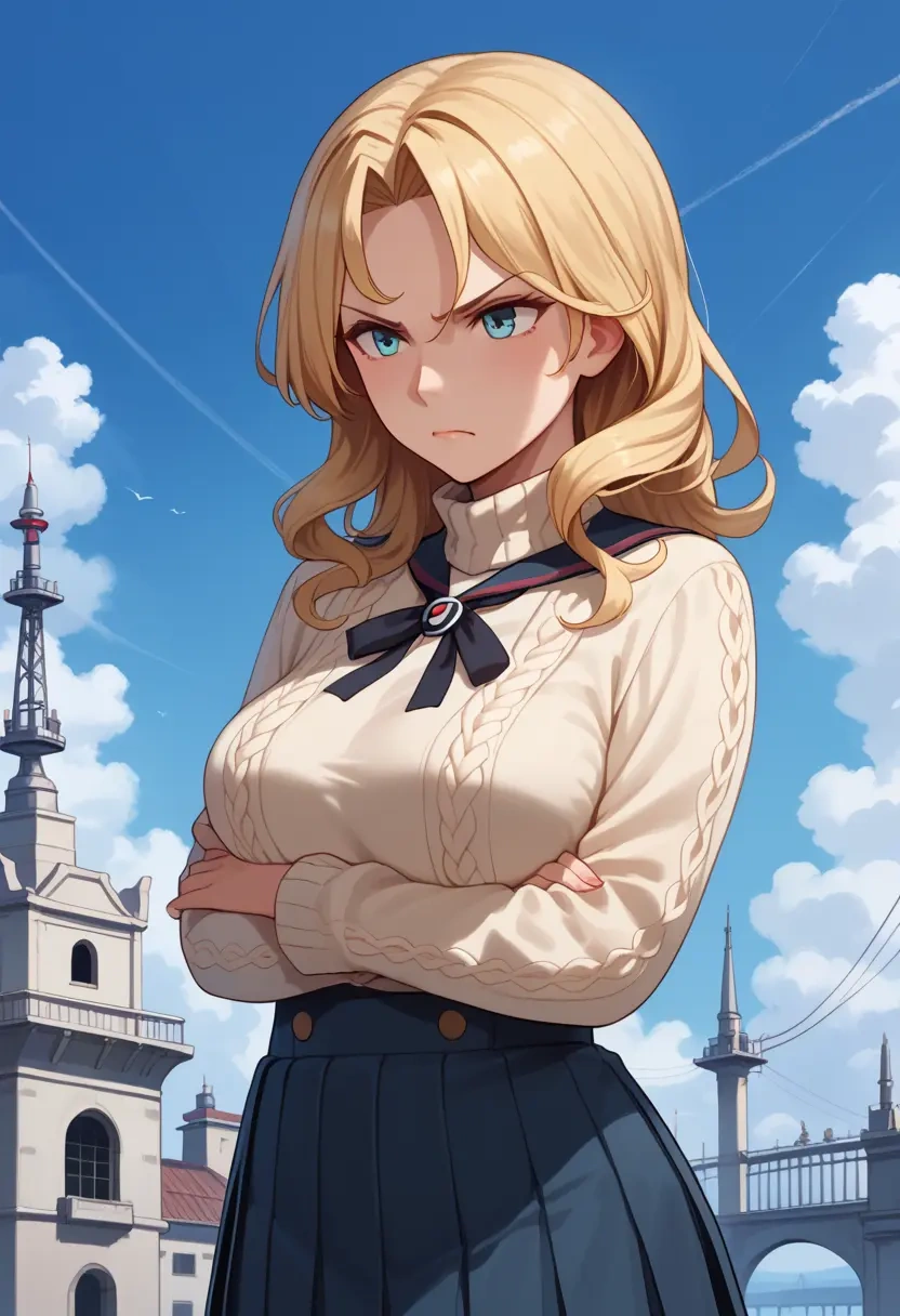 kantai_collection,jervis_(kancolle),sweater,cropped,pleated midi skirt  - 