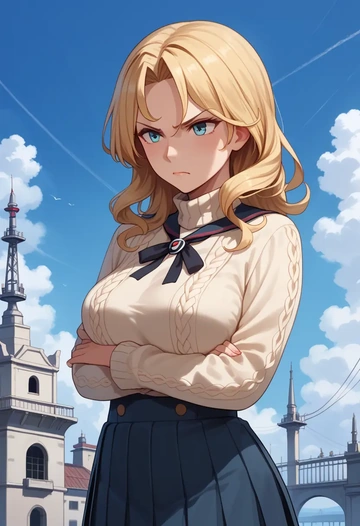 kantai_collection,jervis_(kancolle),sweater,cropped,pleated midi skirt  - AI generated anime art