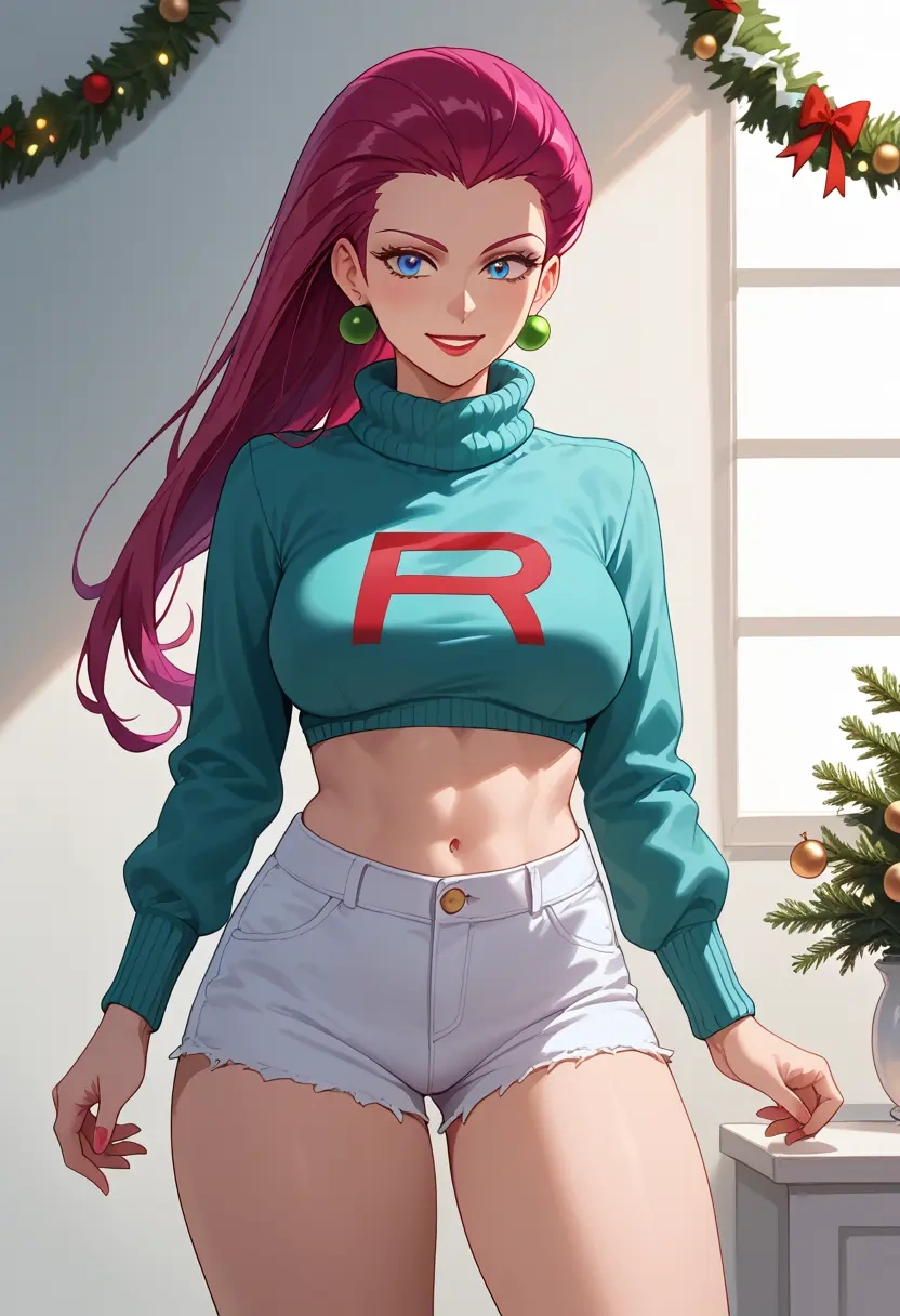 pokemon,jessie_(pokemon),Christmas,red velvet shorts  - 