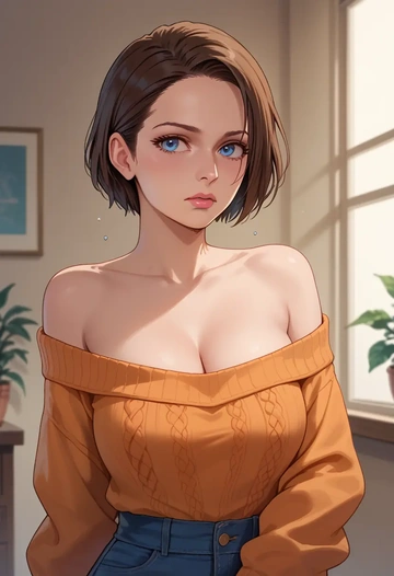 resident_evil,jill_valentine,orange,sweater  - AI generated anime art