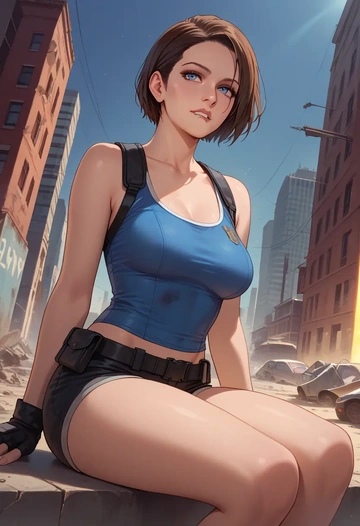 resident_evil,jill_valentine,athletic,shorts,sexy  - AI generated anime art