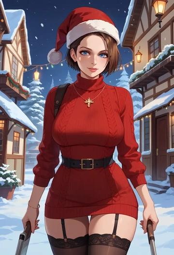 resident_evil,jill_valentine,sweater,stockings,Thigh garters  - AI generated anime art