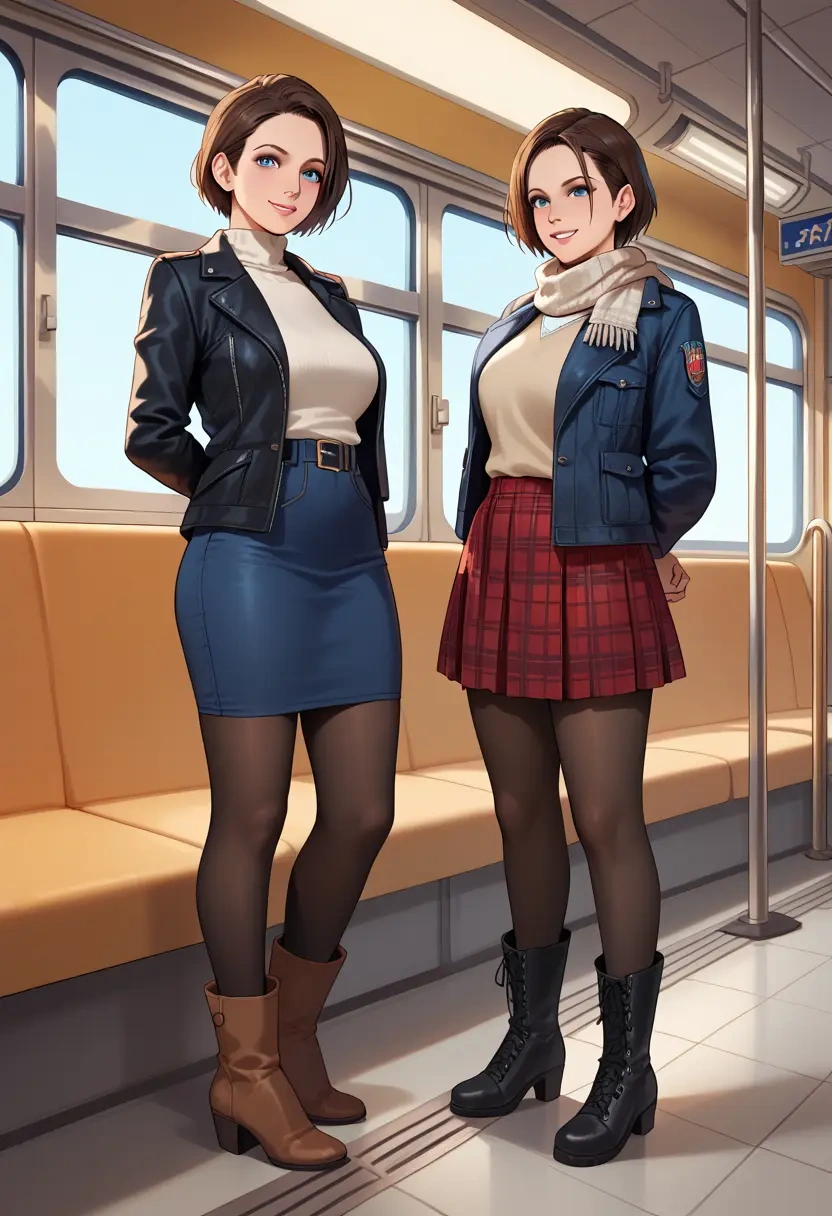 resident_evil,jill_valentine,winter,student uniform,fur-collared jacket  - 