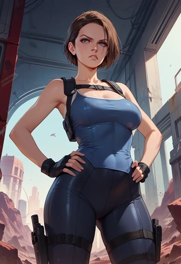 resident_evil,jill_valentine,black widow bodysuit,spiderweb cape,leather gloves  - AI generated anime art