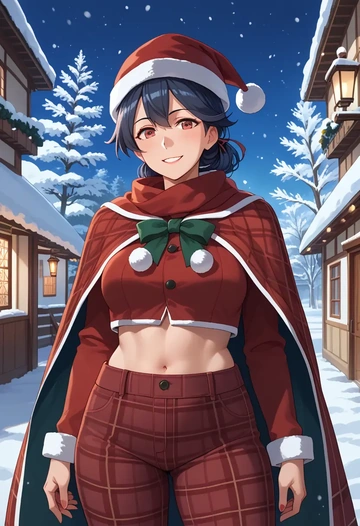 kantai_collection,jingei_(kancolle),Christmas,plaid trousers  - AI generated anime art