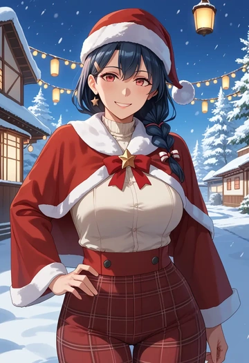 kantai_collection,jingei_(kancolle),Christmas,plaid trousers  - AI generated anime art