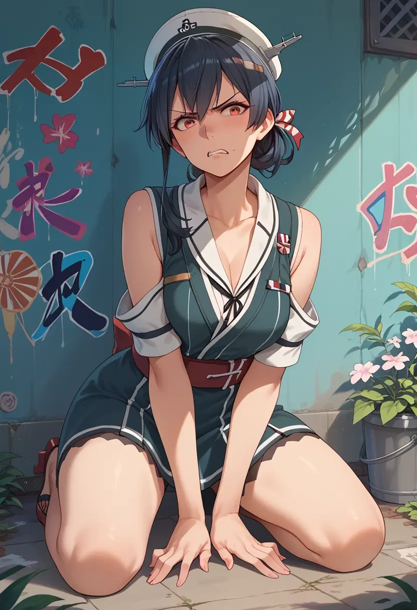 kantai_collection,jingei_(kancolle),patchwork graffiti top,dolphin shorts  - 