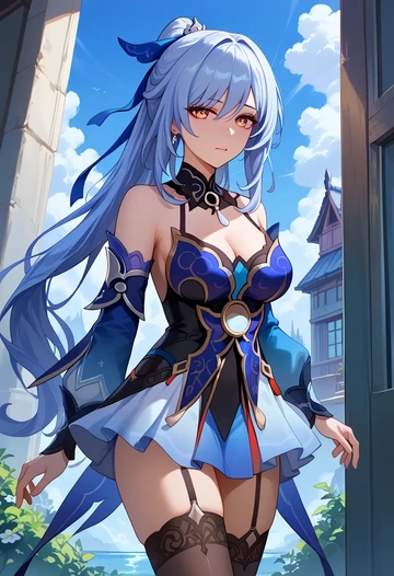 star rail,jingliu,mini skirt, stockings  - AI generated anime art