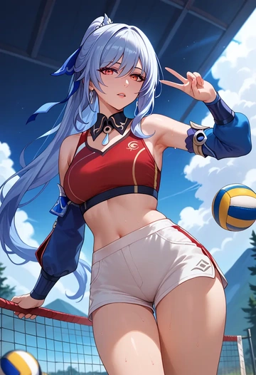 star rail,jingliu,volleyball uniform  - AI generated anime art