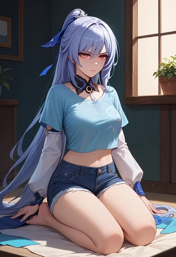 star rail,jingliu,denim shorts  - AI generated anime art