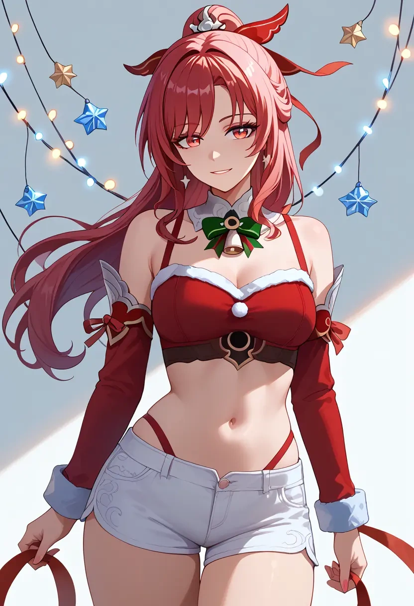 star rail,jingliu,Christmas,red velvet shorts  - 