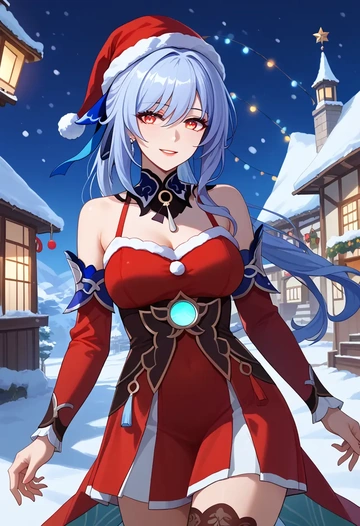 star rail,jingliu,Christmas,sweater dress,stockings  - AI generated anime art