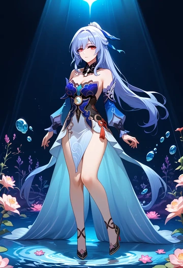 star rail,jingliu,gown,strapless,mermaid silhouette  - AI generated anime art