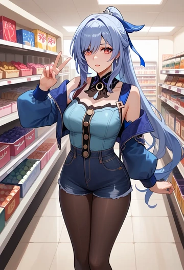 star rail,jingliu,denim jacket,cropped,leather leggings  - AI generated anime art