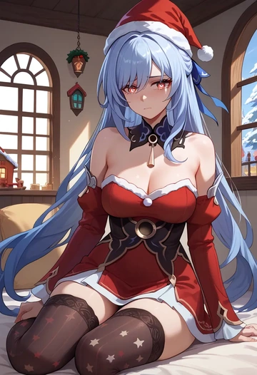 star rail,jingliu,Christmas,sweater dress,stockings  - AI generated anime art