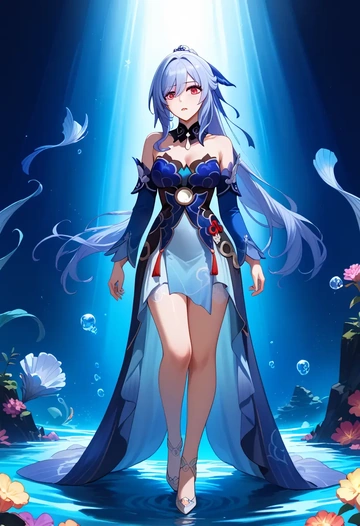 star rail,jingliu,gown,strapless,mermaid silhouette  - AI generated anime art