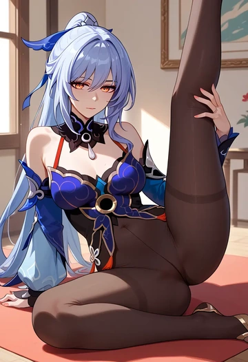 star rail,jingliu,yoga, leggings,spread legs,one leg up,sexy  - AI generated anime art