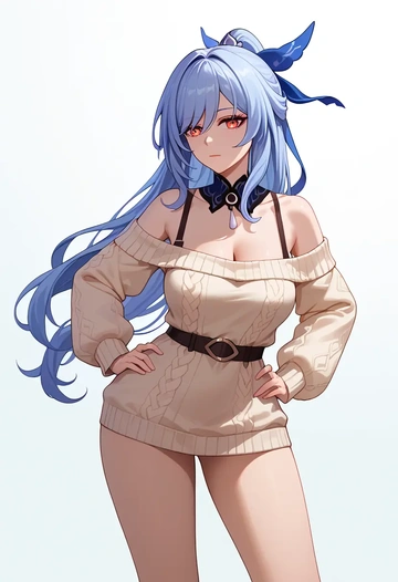 star rail,jingliu,Hands on hips,off-shoulder,sweater  - AI generated anime art