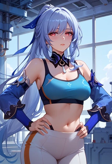 star rail,jingliu,sports bra,wide-leg joggers  - AI generated anime art