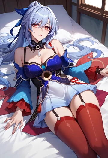 star rail,jingliu,collar,oversized,Thigh garters  - AI generated anime art