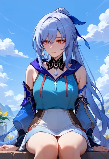 star rail,jingliu,sleeveless hoodie,biker shorts  - AI generated anime art