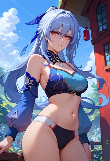 star rail,jingliu,tankini top,board shorts  - AI generated anime art