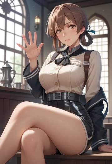 kantai_collection,jintsuu_(kancolle),leather,shorts  - AI generated anime art