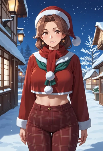 kantai_collection,jintsuu_(kancolle),Christmas,plaid trousers  - AI generated anime art