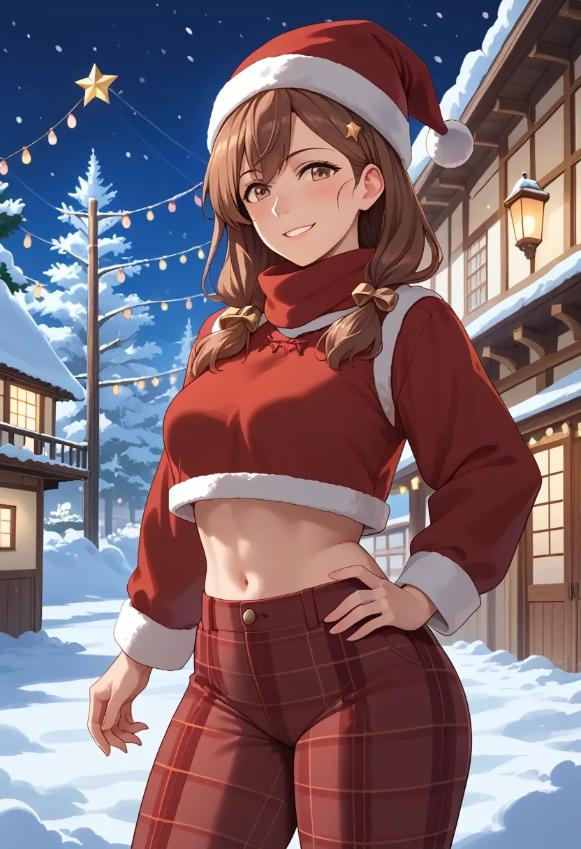 kantai_collection,jintsuu_(kancolle),Christmas,plaid trousers  - 