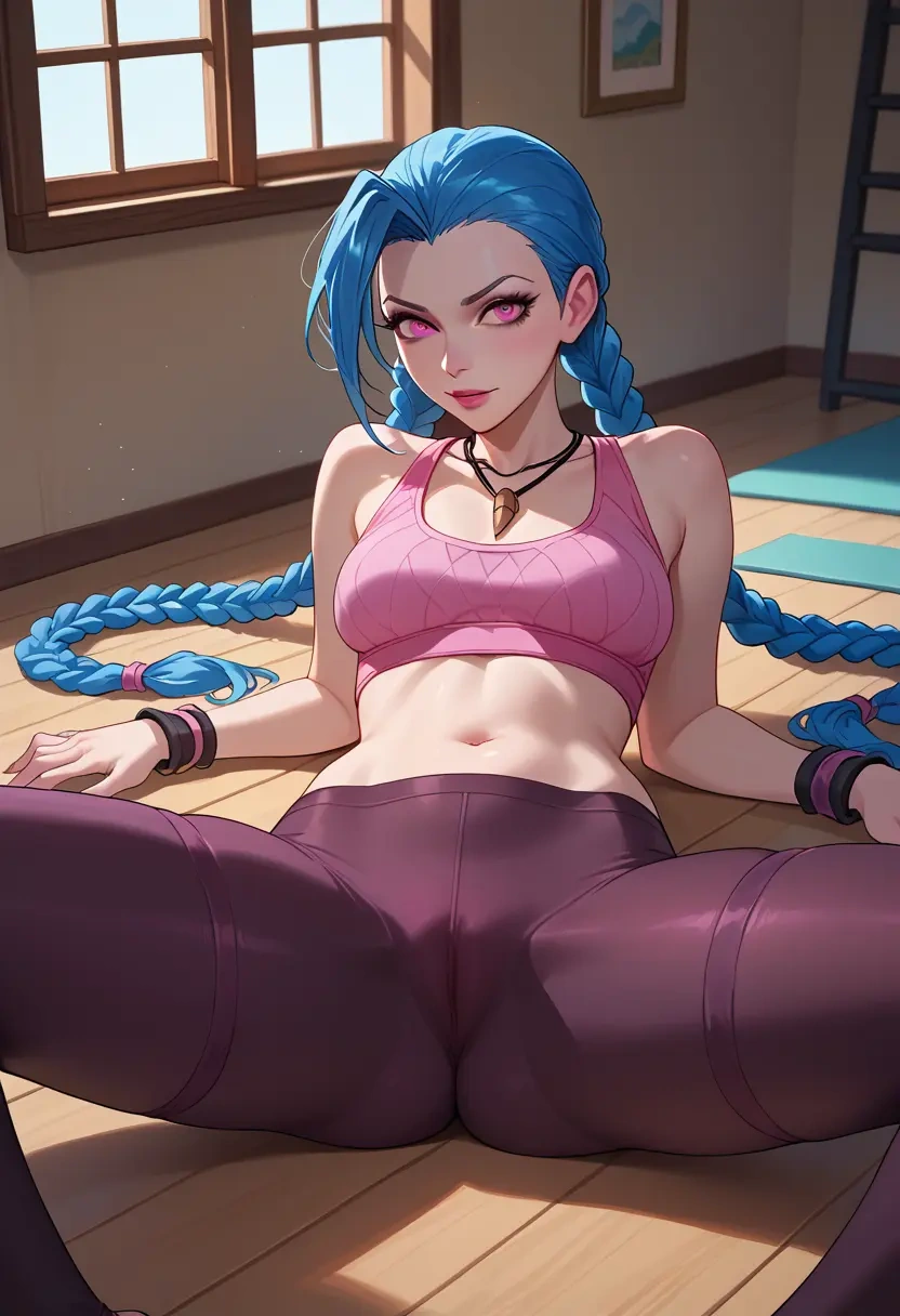 league_of_legends,jinx_(league_of_legends),yoga,lying, spread legs,sexy,  - 