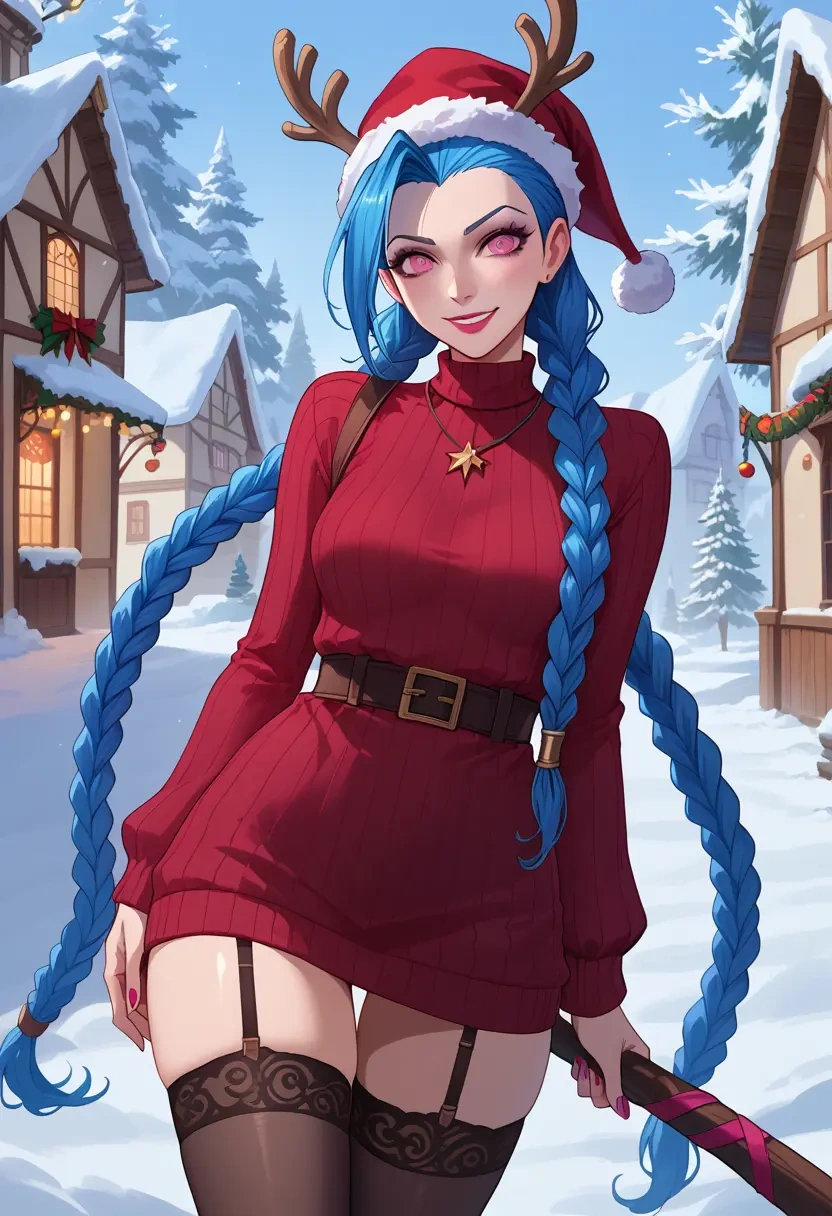 league_of_legends,jinx_(league_of_legends),sweater,stockings,Thigh garters  - 