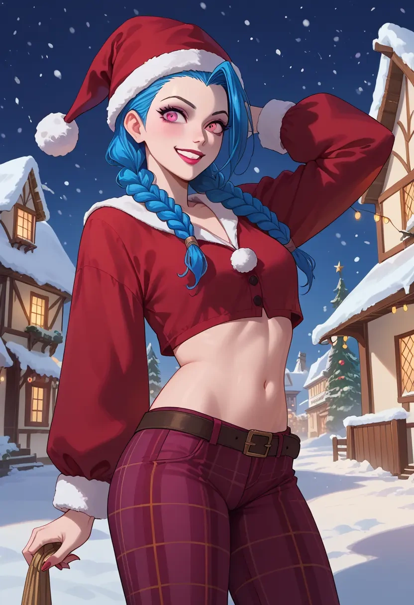 league_of_legends,jinx_(league_of_legends),Christmas,plaid trousers  - 